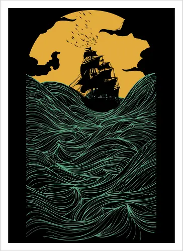 High Ss - sailing, ship, sunset, art, s - Artprint