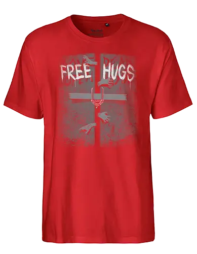 Free hugs inside - zombie, hug, umarmung, cuddle, tod, twd, zombies, death, walking dead, rick - Fairtrade T-Shirt