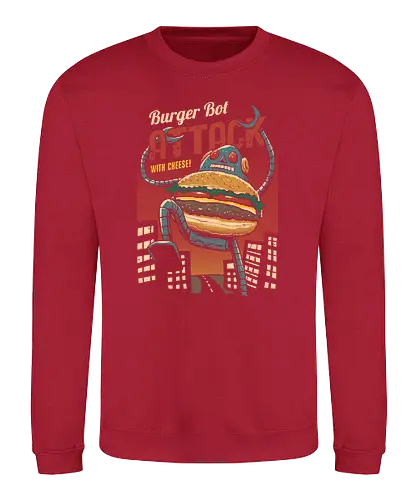 Burger Bot - burger, food, bot, robot, vincent trinidad, monster, attack - Sweatshirt