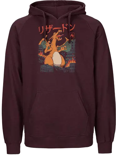 Fire Kaiju - vincent trinidad, go, monster, kaiju, mashup, Kaiju, anime, manga, gaming, pocket, retro, classic, fire, feuer - Fairtrade Hoodie