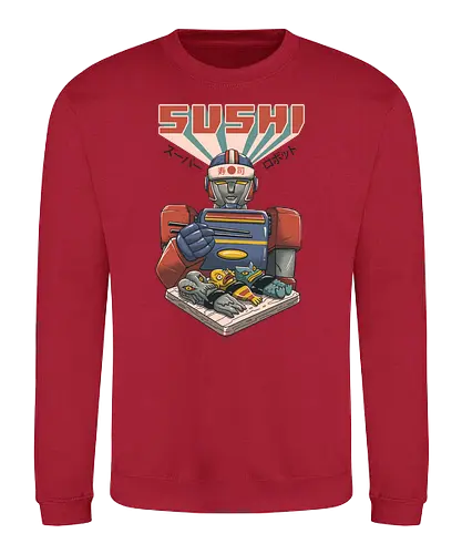 Super Sushi Bot - sushi, bot, robot, food, essen, fish, fisch, maki, nigiri, cthulhu, Japanese - Sweatshirt
