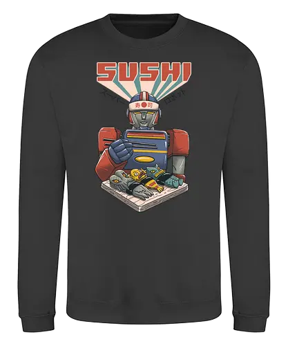 Super Sushi Bot - sushi, bot, robot, food, essen, fish, fisch, maki, nigiri, cthulhu, Japanese - Sweatshirt