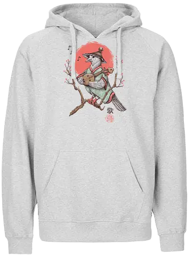 Song Bird - song, bird, birb, nippon. dove, guitar, laute, mandoline, mandolin, lute, tree, sakura, Japanese - Fairtrade Hoodie