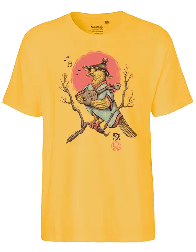 Song Bird - song, bird, birb, nippon. dove, guitar, laute, mandoline, mandolin, lute, tree, sakura, Japanese - Fairtrade T-Shirt