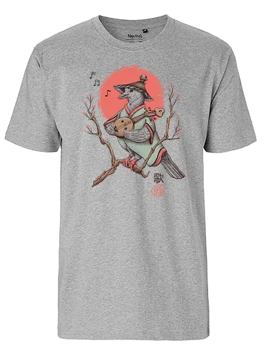 Song Bird - song, bird, birb, nippon. dove, guitar, laute, mandoline, mandolin, lute, tree, sakura, Japanese - Fairtrade T-Shirt
