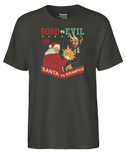Xmas Fight - weihnachten, christmas, krampus, Santa, Good vs. evil, Gut gegen böse, fun, fight - Fairtrade T-Shirt