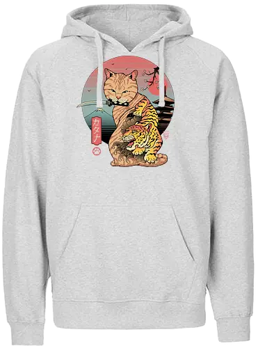 Catana in Edo - cat, katze, katana, tiger, traditional, traditional art - Fairtrade Hoodie