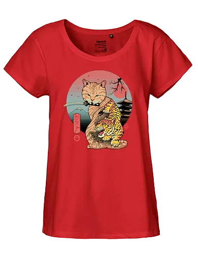 Catana in Edo - cat, katze, katana, tiger, traditional, traditional art - Fairtrade Girl Shirt