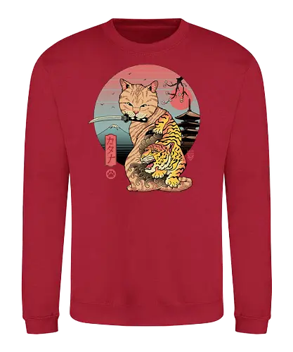Catana in Edo - cat, katze, katana, tiger, traditional, traditional art - Sweatshirt