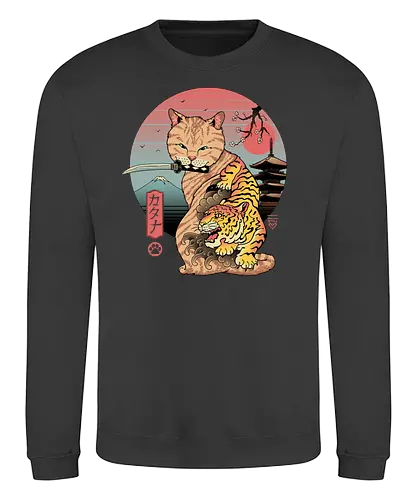 Catana in Edo - cat, katze, katana, tiger, traditional, traditional art - Sweatshirt