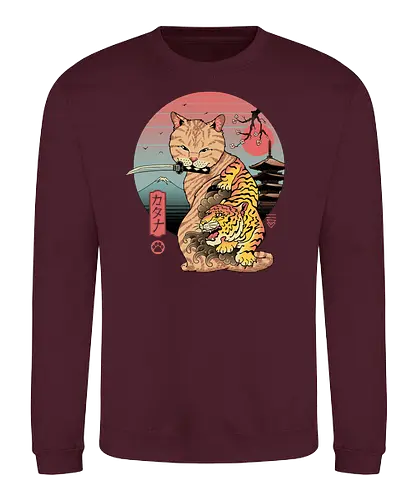 Catana in Edo - cat, katze, katana, tiger, traditional, traditional art - Sweatshirt