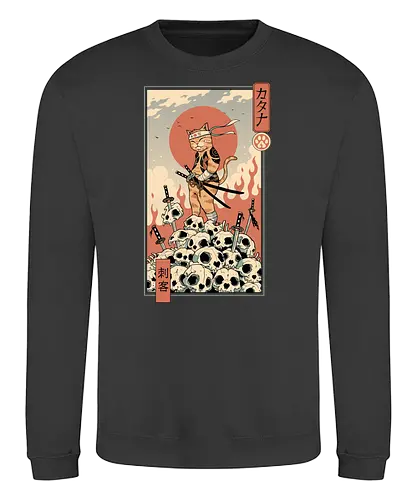 Catana Assassin - cat, katze, ninja, samurai, skull, schädel - Sweatshirt