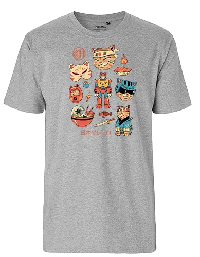 Japanese Retro - japan, retro, neko, katze, gundam - Fairtrade T-Shirt