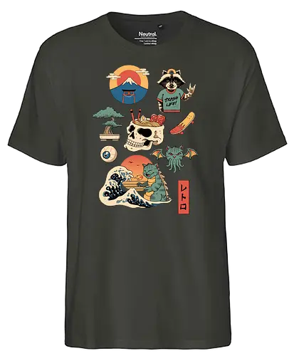 Japanese Retro 2 - japan, retro, kaiju, fuji - Fairtrade T-Shirt
