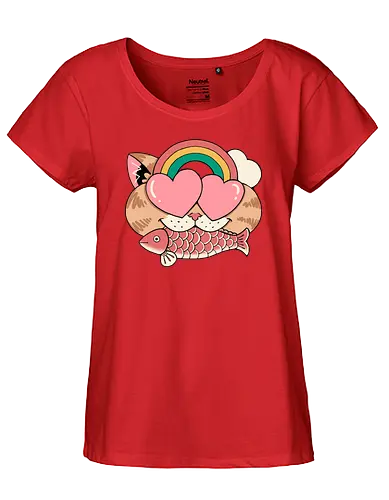 Whimsical Whiskers I - cat, katze, regenbogen, rainbow - Fairtrade Girl Shirt