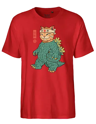 Unmasked Kaiju Meowster - cat, katze, kaiju, monster - Fairtrade T-Shirt