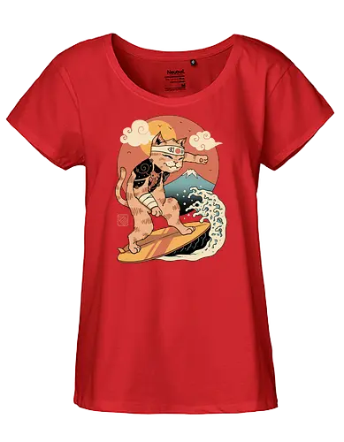 Meowster Surfer - cat, japan, wave - Fairtrade Girl Shirt