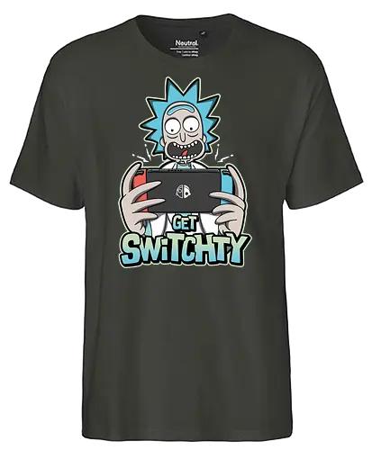 Get Switchy - rick, morty, switch, schwifty, adult swim, mashup, gaming, console - Fairtrade T-Shirt