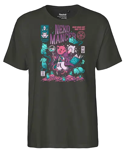 Nekomancer - cat, horror, ilustrata, necromancer, wizard - Fairtrade T-Shirt
