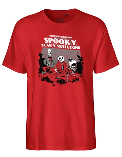 Spooky Scary Skeletons - grim fandango, cartoon, 30's cartoon, halloween, spooky, horror, sing, skeletons, classic gaming, gaming, sans, Tale, dry bones - Fairtrade T-Shirt