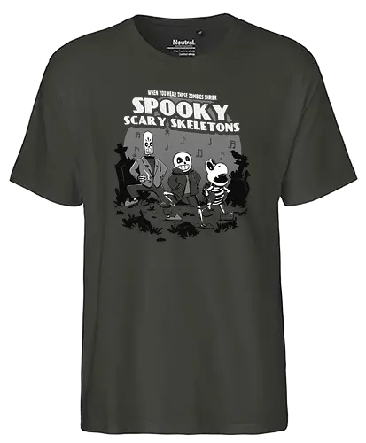 Spooky Scary Skeletons - grim fandango, cartoon, 30's cartoon, halloween, spooky, horror, sing, skeletons, classic gaming, gaming, sans, Tale, dry bones - Fairtrade T-Shirt