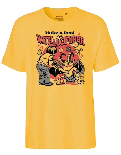 Lucifurrr - lucifer, luzifer, satan, teufel, demon, cat, devil, horns, evil, pentagram, skull, skulls, deal, purr - Fairtrade T-Shirt