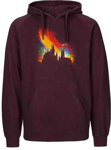 Sunset on Castle - sunset, hog, magic, film, buch, movie, warts, scotland, broomstick, broom, witch, wizard - Fairtrade Hoodie