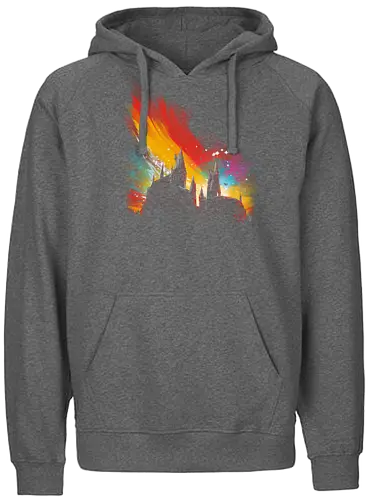 Sunset on Castle - sunset, hog, magic, film, buch, movie, warts, scotland, broomstick, broom, witch, wizard - Fairtrade Hoodie