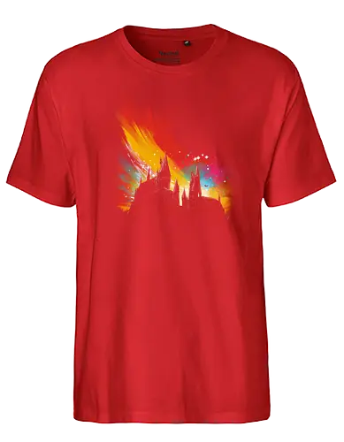 Sunset on Castle - sunset, hog, magic, film, buch, movie, warts, scotland, broomstick, broom, witch, wizard - Fairtrade T-Shirt