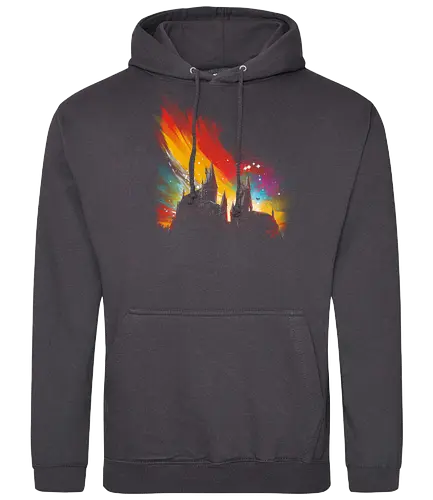 Sunset on Castle - sunset, hog, magic, film, buch, movie, warts, scotland, broomstick, broom, witch, wizard - Standard Hoodie