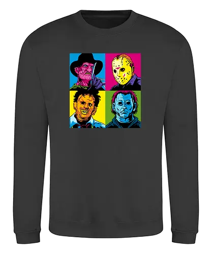 Pop Horror - nightmare on elm street, freddy krueger, friday the 13th, jason, texas chainsaw massacre, halloween, mike myers, mashup, andy warhol, popart, leatherface - Sweatshirt