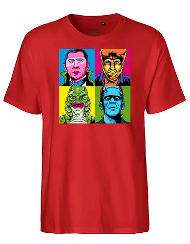 Pop Monster - dracula, bram stoker, werewolf, frankensteins monster, frankenstein, mary shelley, mashup, andy warhol, popart, shape of water, guillermo del toro - Fairtrade T-Shirt