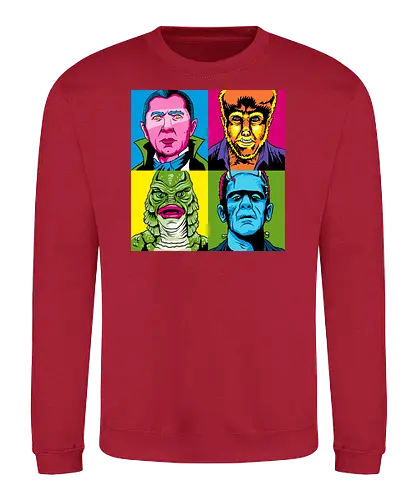 Pop Monster - dracula, bram stoker, werewolf, frankensteins monster, frankenstein, mary shelley, mashup, andy warhol, popart, shape of water, guillermo del toro - Sweatshirt