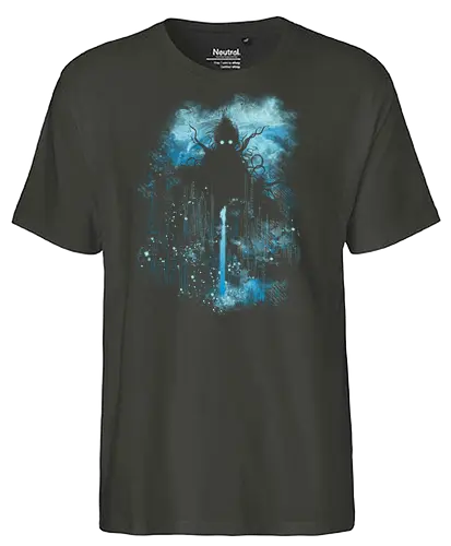 cthulu vs little hero - cthulhu, call of cthulhu, hero, fight, fantasy, scifi - Fairtrade T-Shirt
