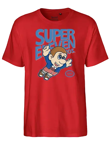 Super Eleven - stranger kids, eleven, will, mike, dustin, lucas, tv, series, mashup, retro, games - Fairtrade T-Shirt