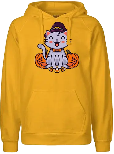 Happy Halloween Cat - halloween, cat, jack-o-lantern, kürbis, katze, witch, hexe - Fairtrade Hoodie