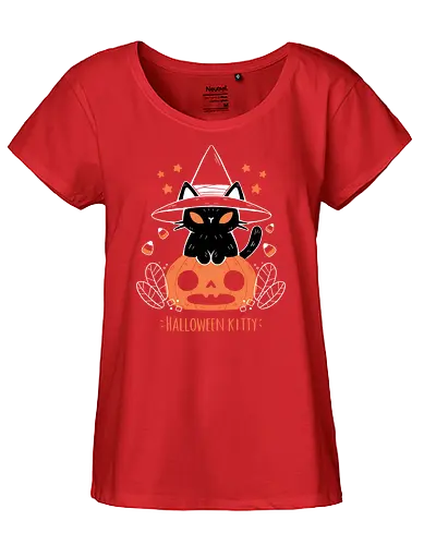 Halloween Kitty - cat, katze, halloween, pumpkin, jack-o-lantern - Fairtrade Girl Shirt