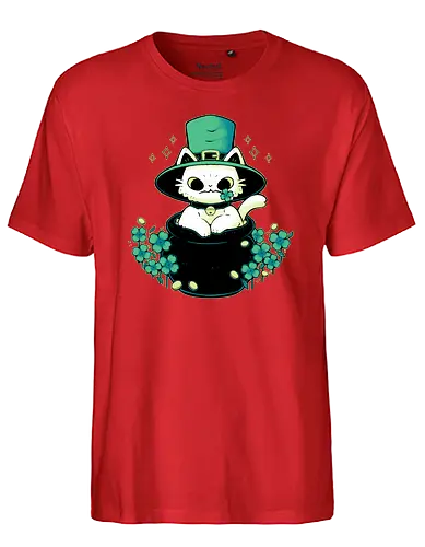 Cute St Patrick Cat - cat, katze, st. patricks day, green, ireland - Fairtrade T-Shirt