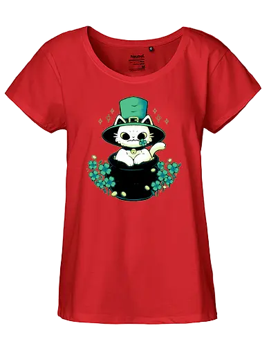 Cute St Patrick Cat - cat, katze, st. patricks day, green, ireland - Fairtrade Girl Shirt