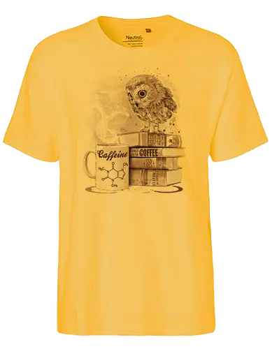 Coffee Obsession - coffee, kaffee, eule, owl, kaffeesucht, aufstehen, guten morgen - Fairtrade T-Shirt