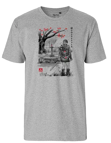 A Hero of Time to the Sumi-e - past, sword, sumi-e, japan, videogame, gaming, retrogames, rpg, Hero of Time - Fairtrade T-Shirt