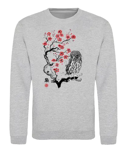 Fukurō Sumi-e - sumi-e, owl, eule, sakura, kirschblüte - Sweatshirt