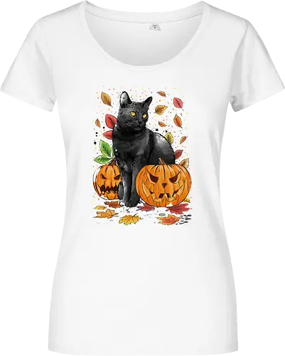 Cat Leaves and Pumpkins