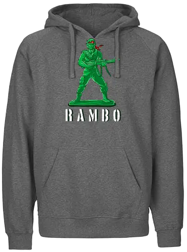 Plastic Rambo - rambo, sylvester stallone, m60, plastic soldier, fun, green berets, elite, veteran - Fairtrade Hoodie