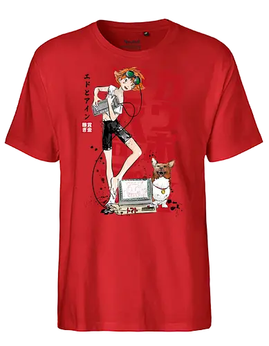 Ed and Ein sumi-e - anime, corgi, space cowboy, cowboy, bounty hunter - Fairtrade T-Shirt