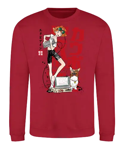Ed and Ein sumi-e - anime, corgi, space cowboy, cowboy, bounty hunter - Sweatshirt
