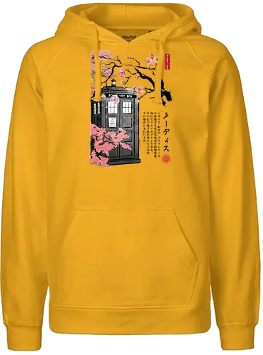 Tardis sumi-e - doctor, who, tardis, scifi, sakura - Fairtrade Hoodie