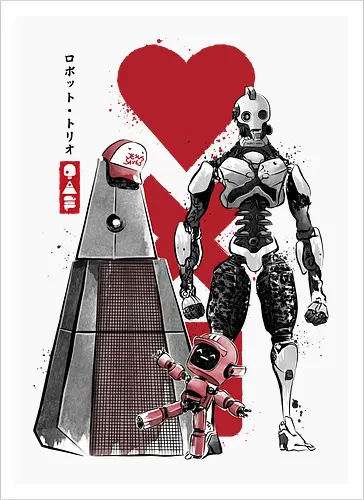Three robots sumi e