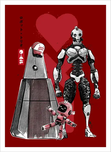 Three robots sumi e