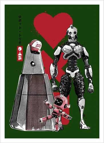 Three robots sumi e